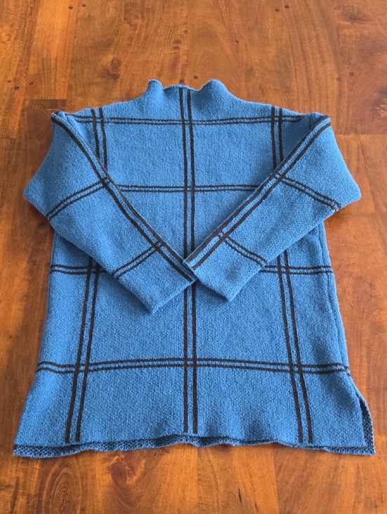 Sweaters - Unbranded Blue And Black Windowpane Plaid Mock Neck Sweater Size Medium
